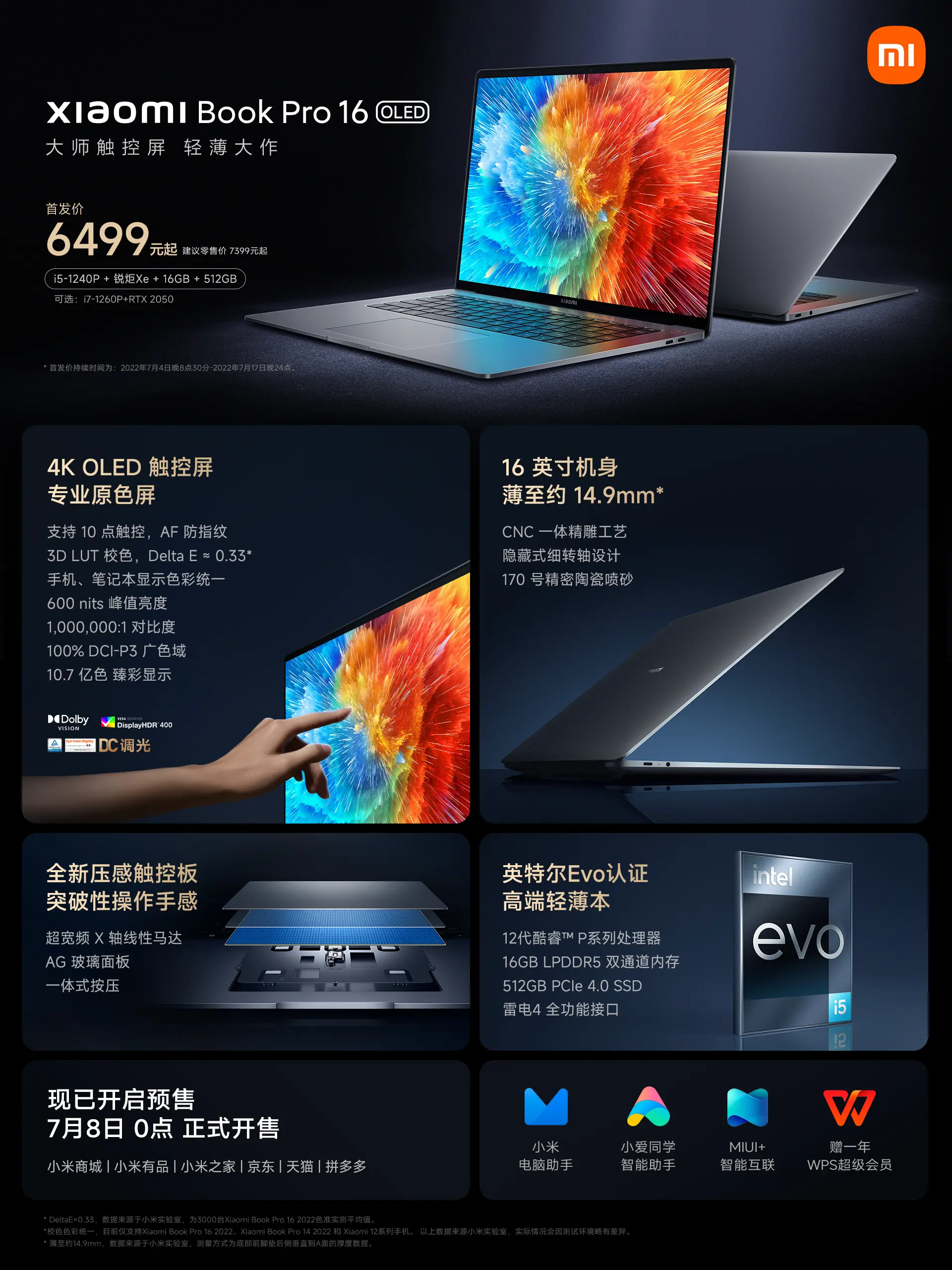 Xiaomi Book Pro bản 2022: Màn hình OLED 100% DCI-P3 - CPU Intel Alder Lake
