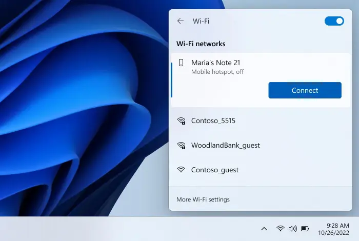 Windows 11 sắp có tính năng kích hoạt và kết nối nhanh với hotspot Wifi trên điện thoại Samsung